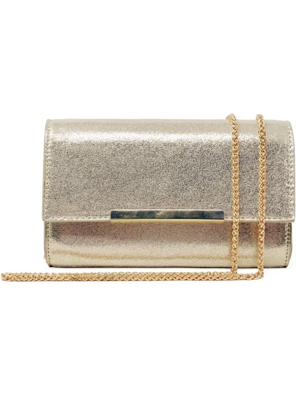 Women’s Shiny Gold Clutch Purses Wristlet Vegan Leather Formal Evening Bag